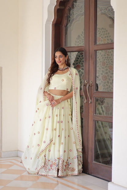 Elegant Vichitra Silk Lehenga Choli Set with Multi-Thread Embroidery and Sequined Dupatta