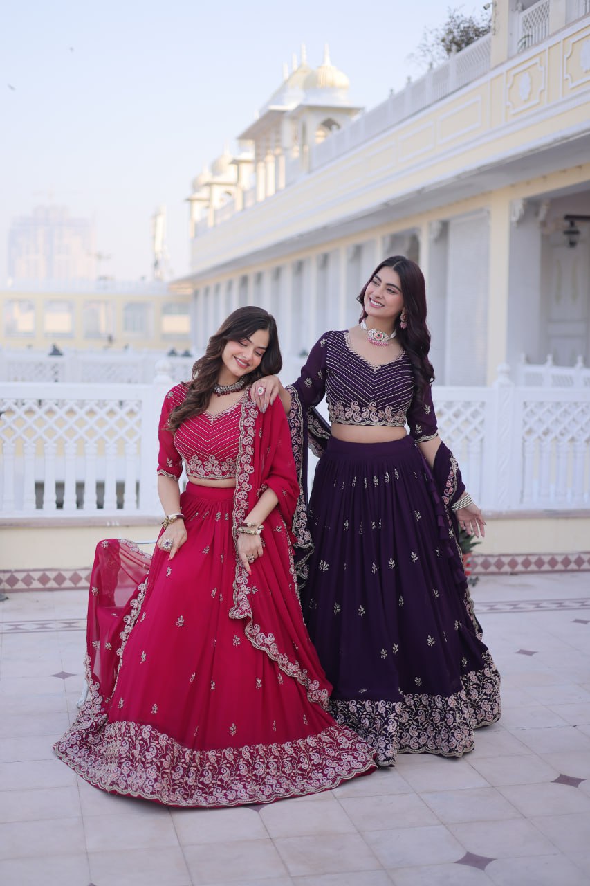 Embroidered Fox Blooming Lehenga Choli Dupatta Set with Zari Work