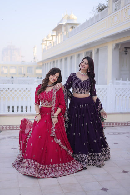 Embroidered Fox Blooming Lehenga Choli Dupatta Set with Zari Work