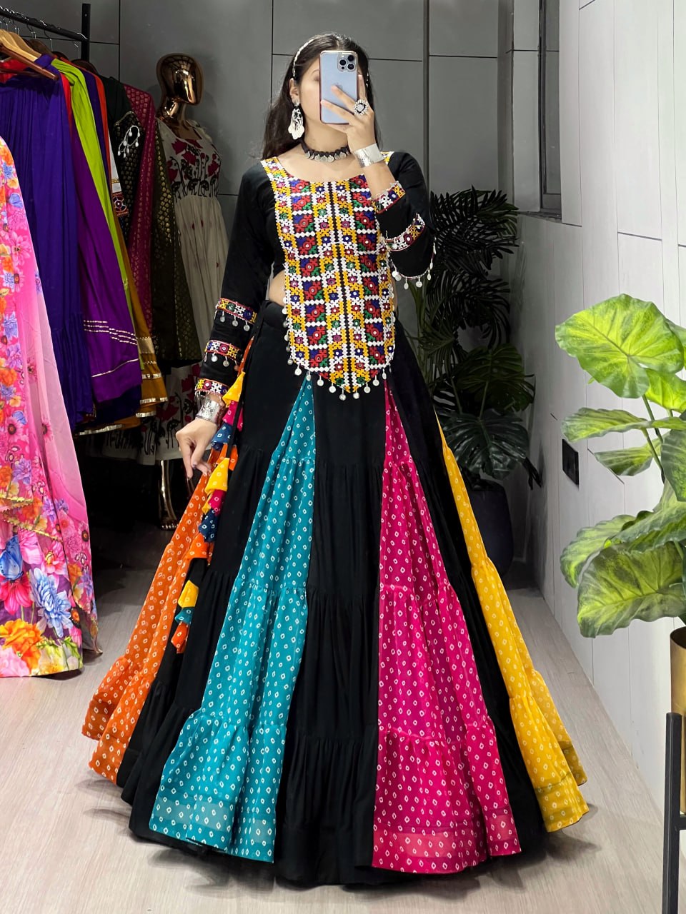 Ethnic Women's Lehenga Set with Traditional Embroidered Top – Multicolor Navratri Collection 2025