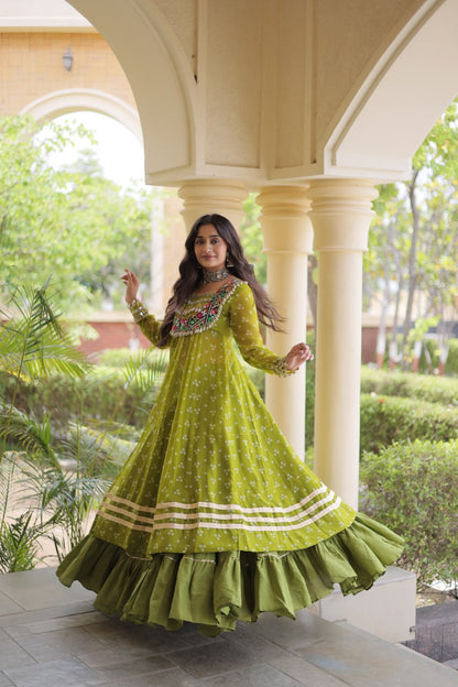RangBhoomi Navratri 2026 Lehenga & Kurti Set – Kora Cotton Lehenga with Bandhni Faux Georgette Kurti (L, 40" Stitched)