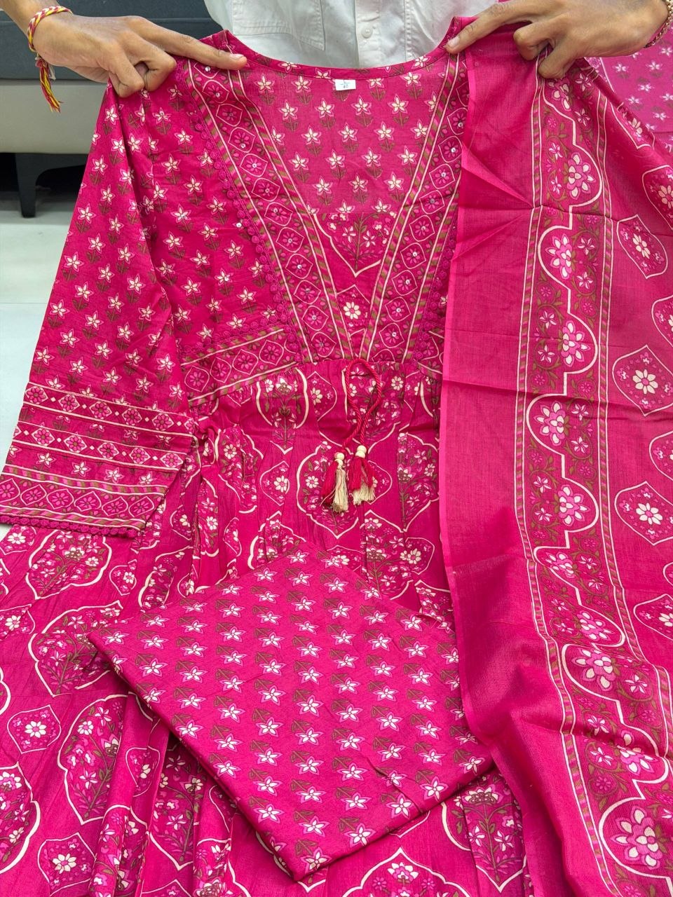 RangBhoomi Pure Cotton Anarkali Suit Set - 4 Piece Ready-to-Wear Ensemble