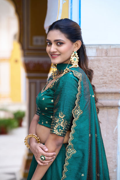 Emerald Royal Elegance – Stunning NC Silk Lehenga with Sequined Embroidery and Elegant Dupatta