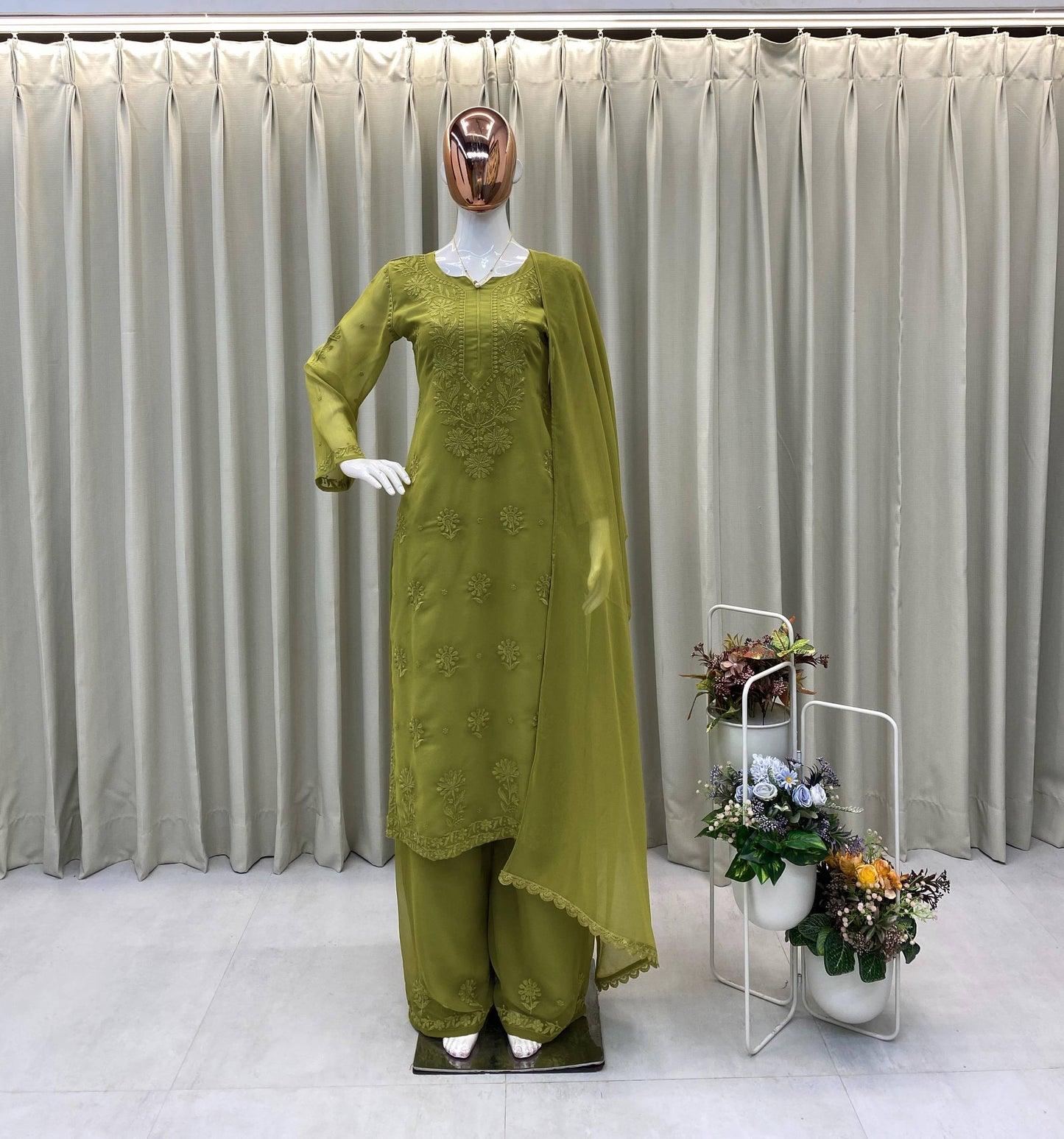 Exclusive Designer Faux Georgette Embroidered Suit with Matching Dupatta