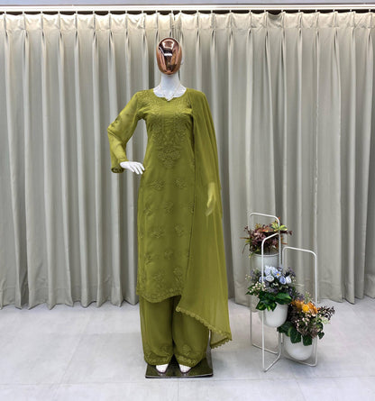 Exclusive Designer Faux Georgette Embroidered Suit with Matching Dupatta