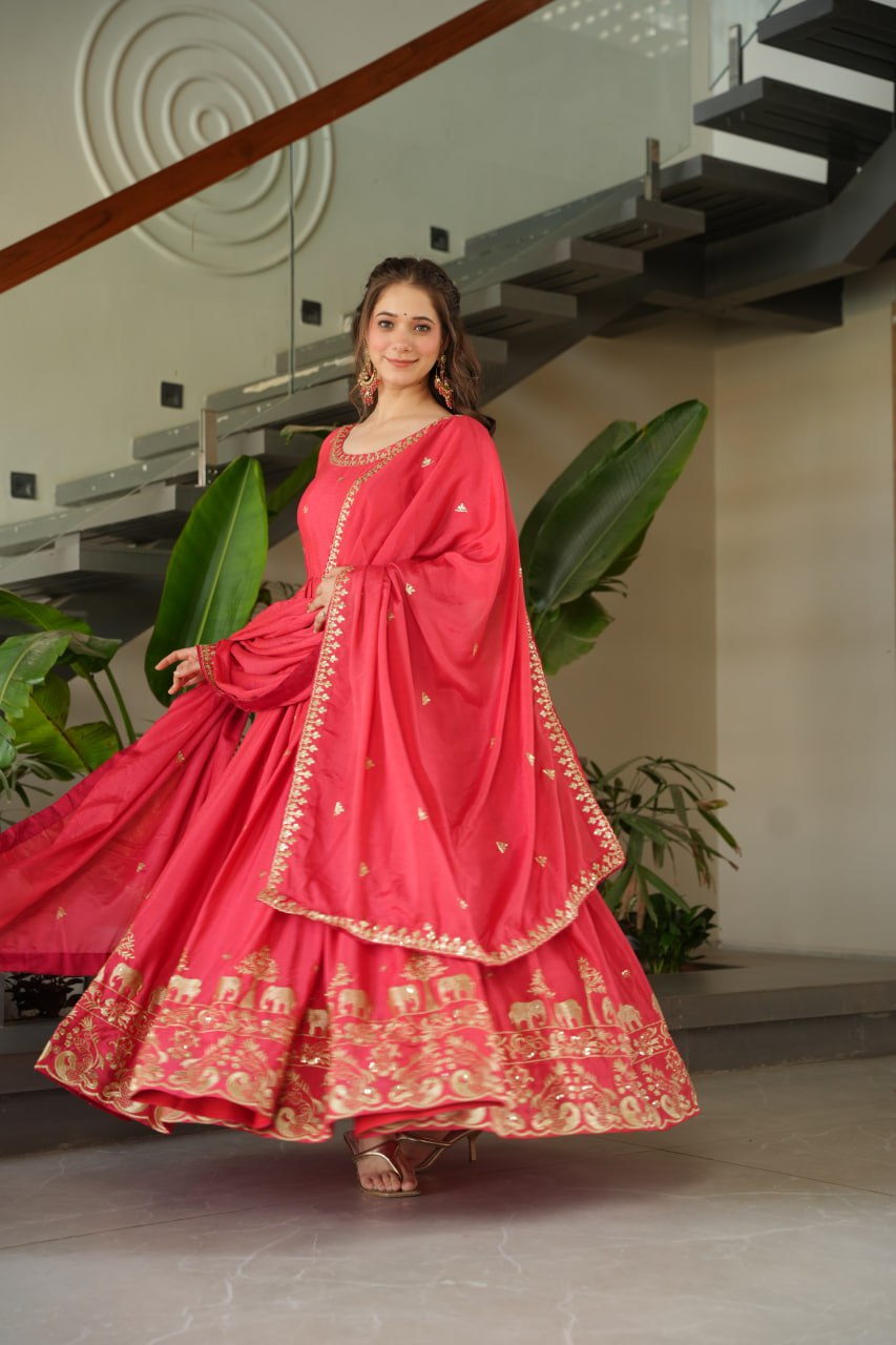 Embroidered Chinnon Gown Set | Indian Wedding Outfit