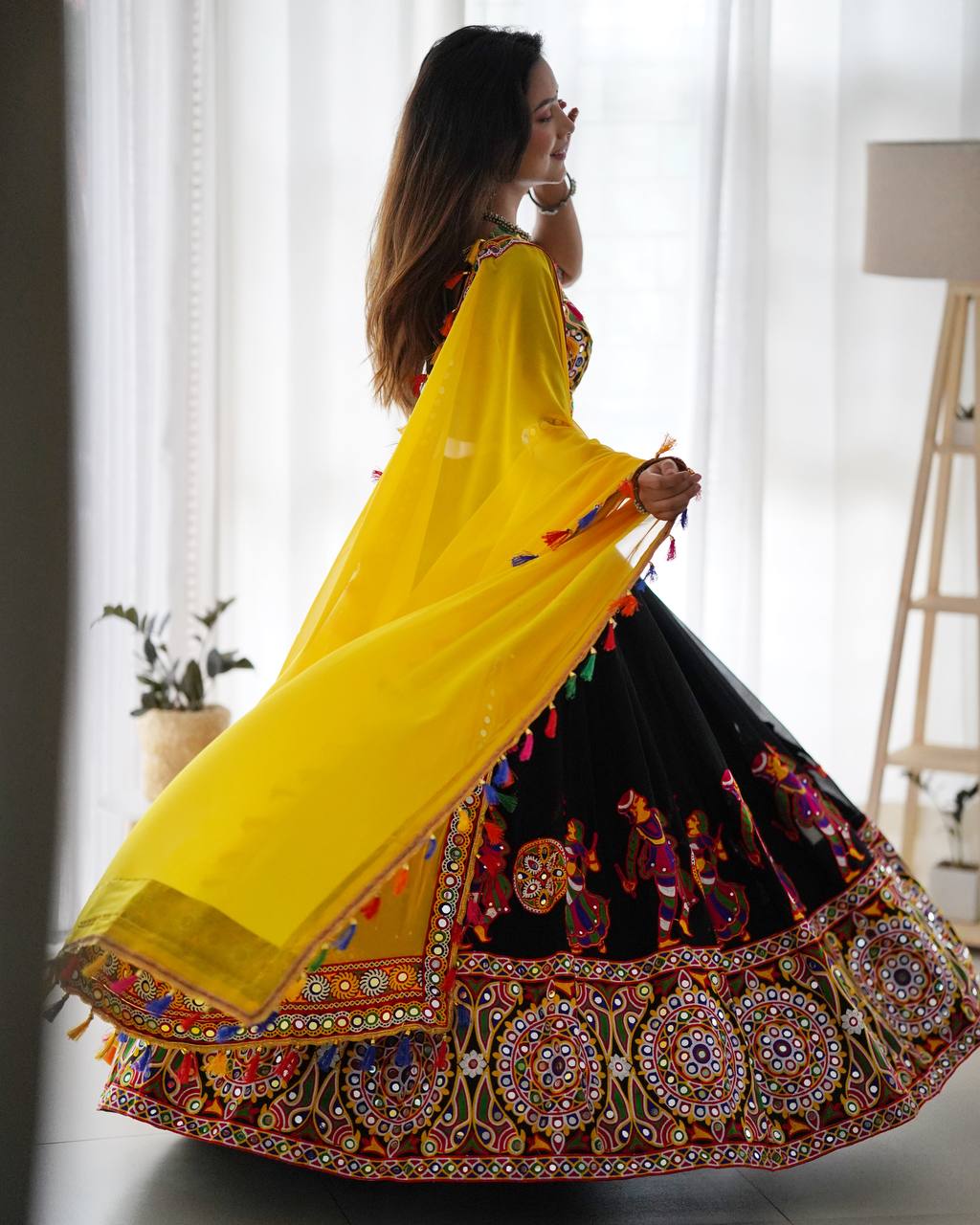 RangBhoomi Elegant Faux Georgette Mirror-Work Lehenga Set for Festive Celebrations