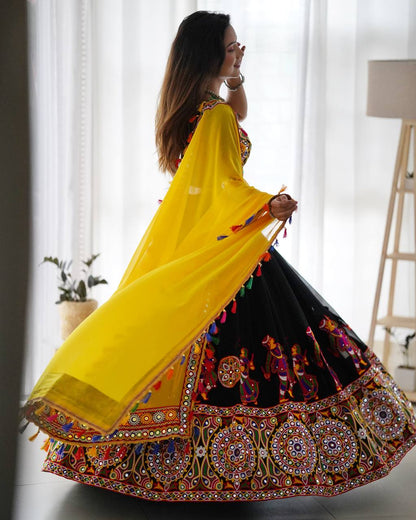 RangBhoomi Elegant Faux Georgette Mirror-Work Lehenga Set for Festive Celebrations