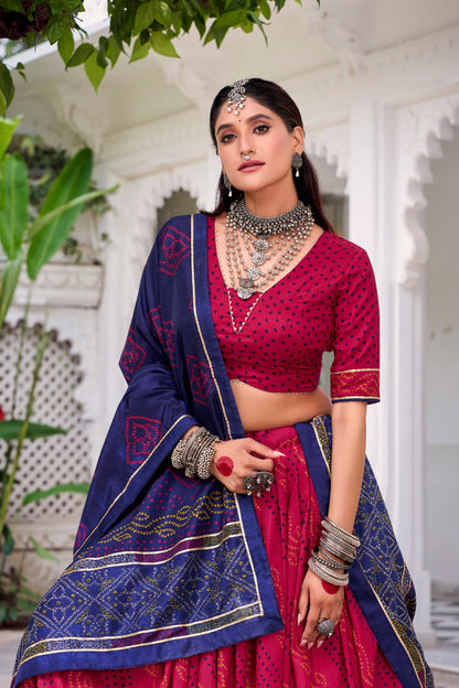 Elegant Navratri Ensemble Featuring Vibrant Bandhani Print and Regal Borders for a Classic Festive Look