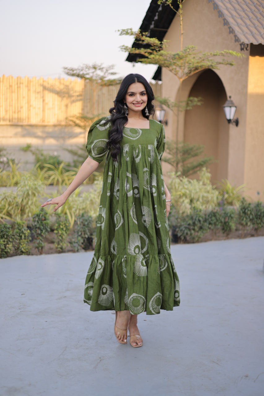 RangBhoomi Premium Designer Ready-to-Wear Kurti Collection 2026 - Elegant Printed Cotton with Puff Sleeves and Fancy Square Neck