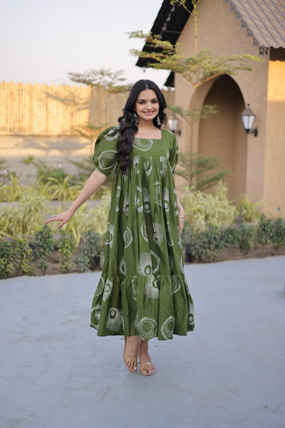 RangBhoomi Premium Designer Ready-to-Wear Kurti Collection 2026 - Elegant Printed Cotton with Puff Sleeves and Fancy Square Neck