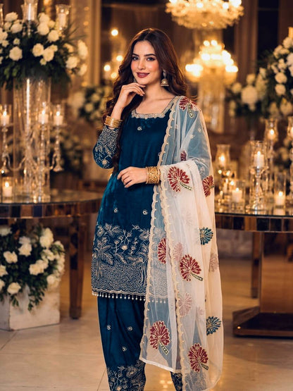 RangBhoomi Designer Party Wear Pur Fendi Silk Top & Farshi Palazzo Set with Dupatta