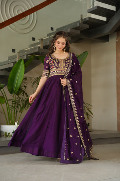 Exquisite Vichitra Silk Embroidered Gown