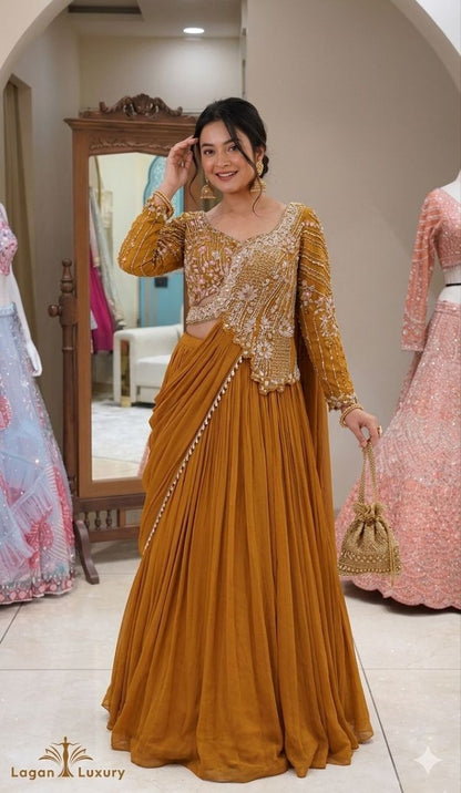 Elegant Embroidered Lehenga Choli Set with Sequins – Fully Stitched Rangoli Fabric Ensemble