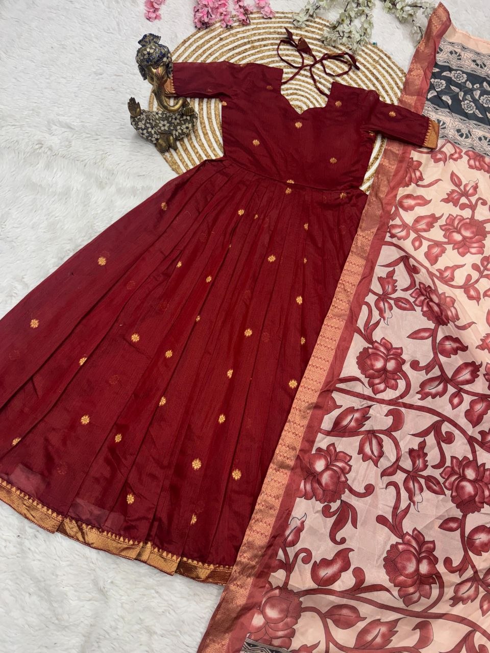 RangBhoomi Jacquard Zari Gown with Soft Silk Dupatta — 3 Colors, Sizes S–XXXL