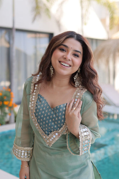 RangBhoomi Ready-Made Elegant Top and Pants Set with Matching Batwa