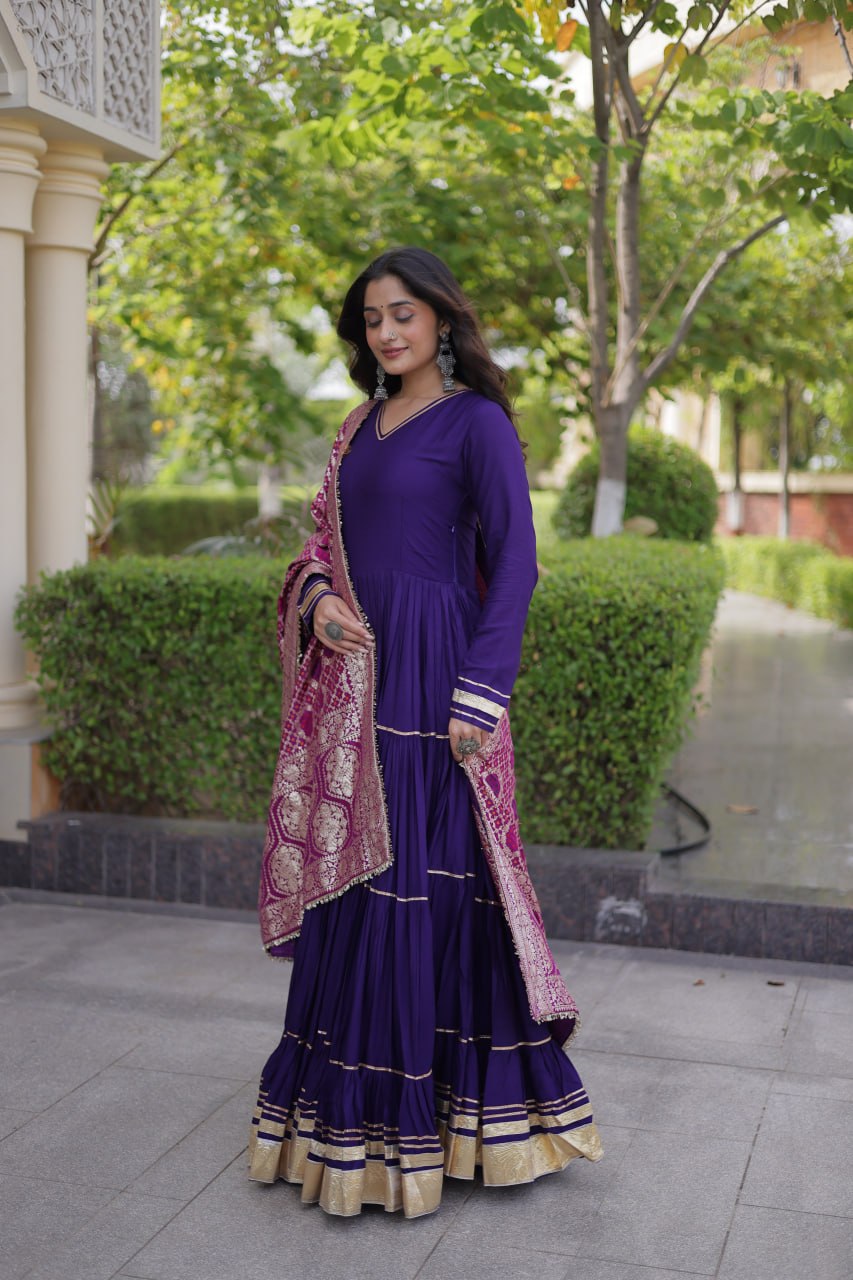RangBhoomi Gown & Dupatta Collection 2026 — Premium Reyon Gown with Viscose Jacquard Dupatta