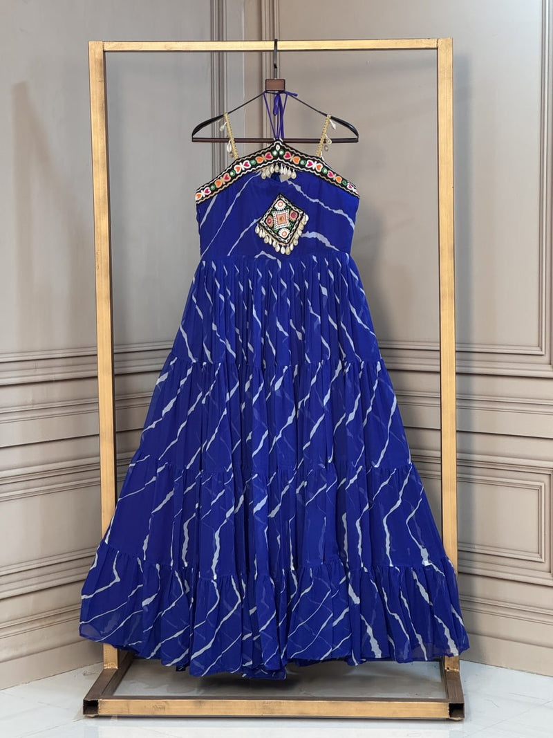 RangBhoomi Laheriya Faux Georgette Gown — Sleeveless 56" Length, 12m Flair (L, Adjustable)
