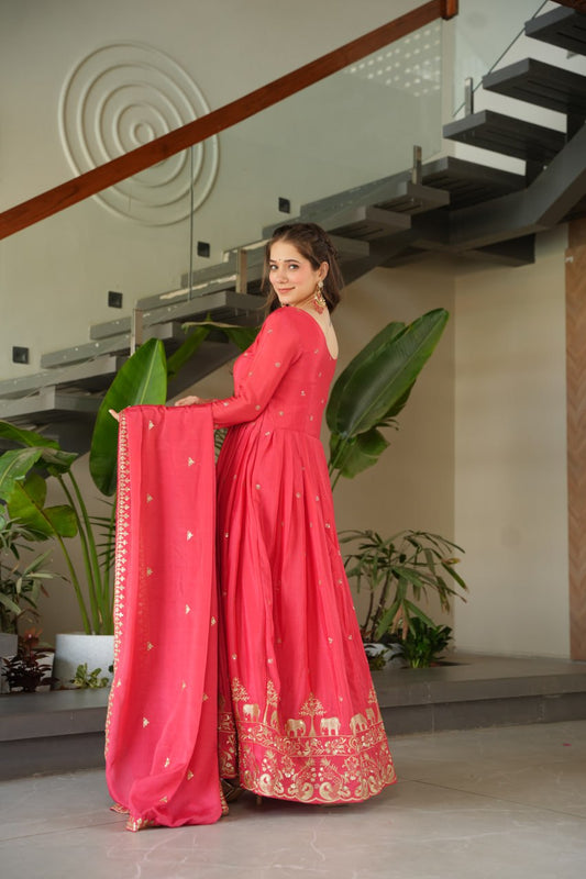 Embroidered Chinnon Gown Set | Indian Wedding Outfit