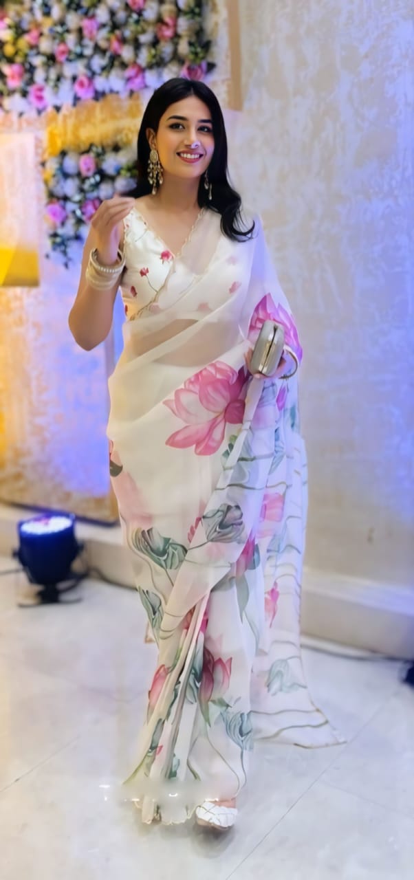 Ready to Wear Organza Saree - Floral Print, Lightweight