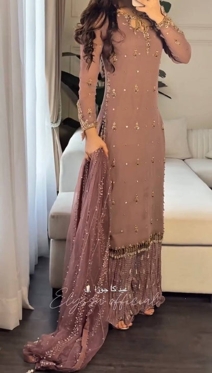 Elegant Combo Outfit Set for Adults and Kids with Embroidered Faux Georgette and Tissue Net Dupatta