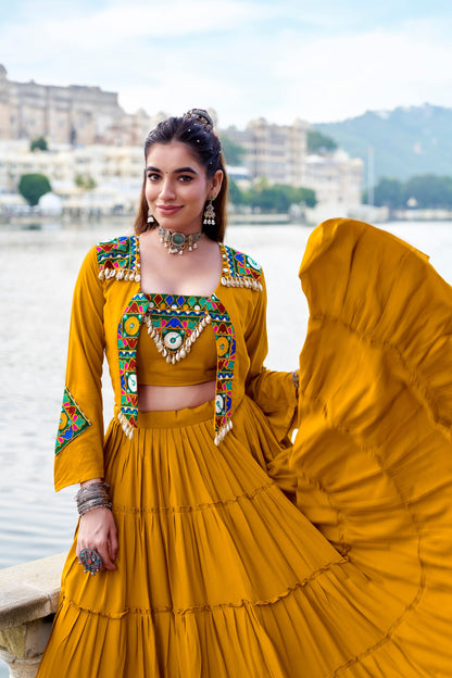 RangBhoomi Navratri Collection 2026: Elegant Rajudi Ethnic Lehenga with Mirror and Gamthi Embroidery