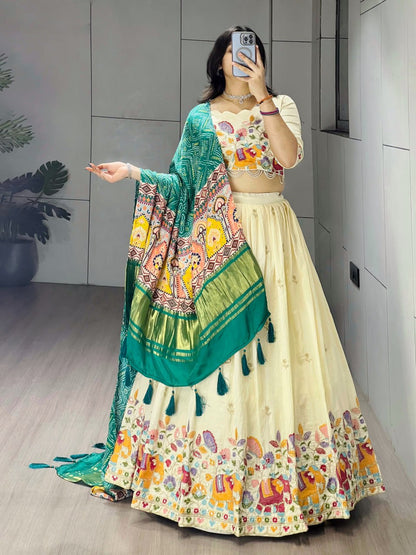 Elegant Traditional Ethnic Lehenga Choli Ensemble with Embroidered Crush Vichitra Fabric and Pure Gaji Silk Dupatta