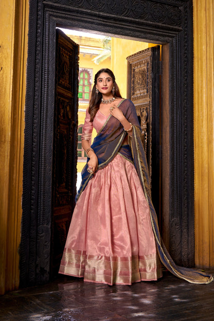 RangBhoomi Luxury Dupion Silk Lehenga Set with Zari Weaving and Shimmering Lace Dupatta