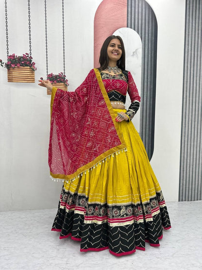 RangBhoomi Navratri Special Pure Cotton Embroidered Lehenga Choli with 6m Flair and Heavy Dupatta
