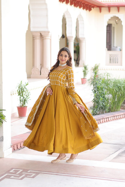 RangBhoomi Premium Ready-to-Wear Embroidered Gown and Dupatta Set