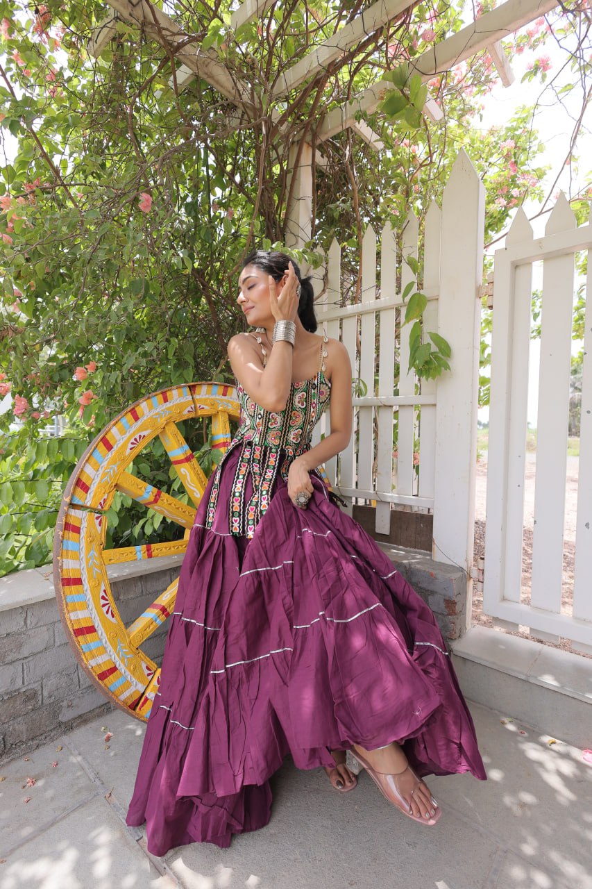 RangBhoomi Navratri Kora Cotton Lehenga Set — Full-Stitched Festive Ensemble