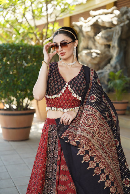 RB Ajrakh 2.0 Pure Cotton Handblock Lehenga Choli Set