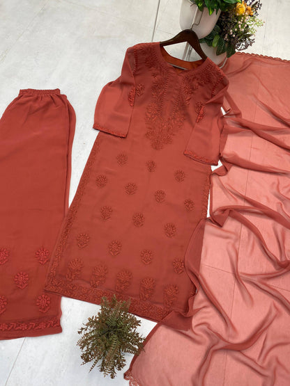 Exclusive Designer Faux Georgette Embroidered Suit with Matching Dupatta