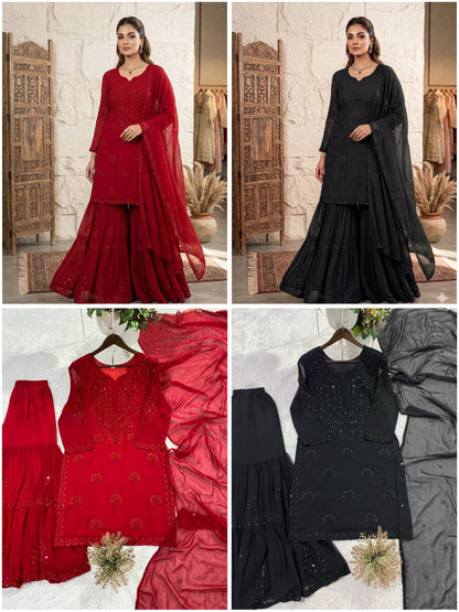 Elegant Designer Georgette Sequence Embroidered Sarara Set – Perfect Wedding and Party Wear