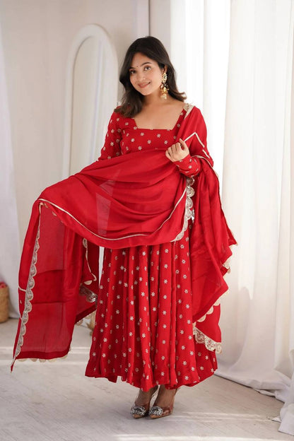 RangBhoomi Rakhi Special New Anarkali Suit - Heavy Chinon Silk with Sequins & Zari Embroidery, 50–52" Length
