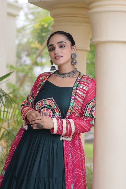 RangBhoomi Navratri 2026 Rayon Lehenga Set with Bandhani Shrug — Full-Stitched Festive Ensemble