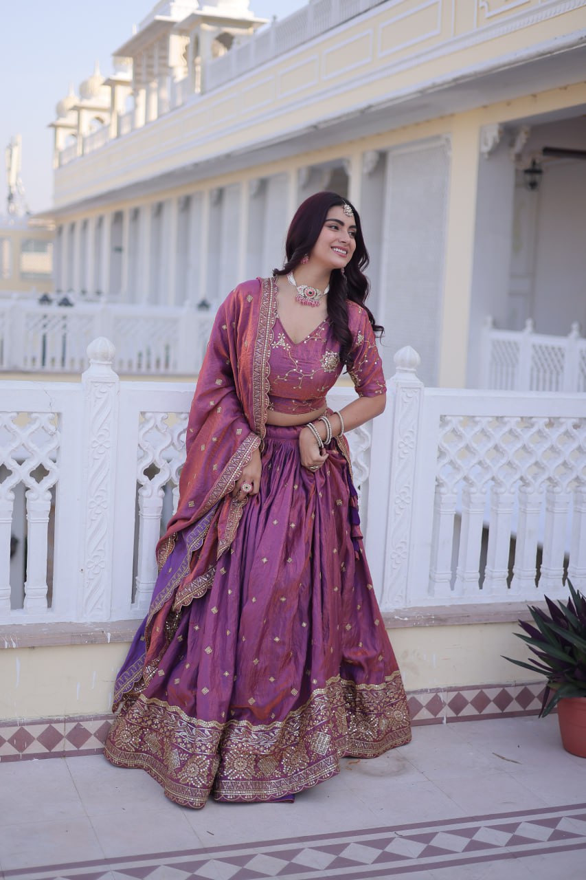 RangBhoomi Elegant Lehengha Choli Dupatta Set in YSL Silk with Sequins and Zari Embroidery