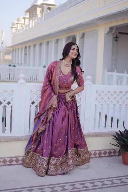 RangBhoomi Elegant Lehengha Choli Dupatta Set in YSL Silk with Sequins and Zari Embroidery