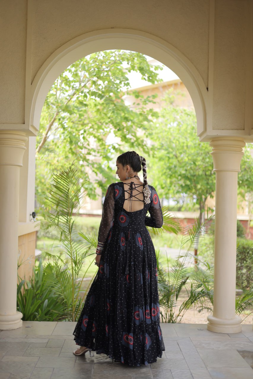 RangBhoomi Bandhani & Kutchi Patchwork Faux Georgette Gown — Navratri Collection 2026