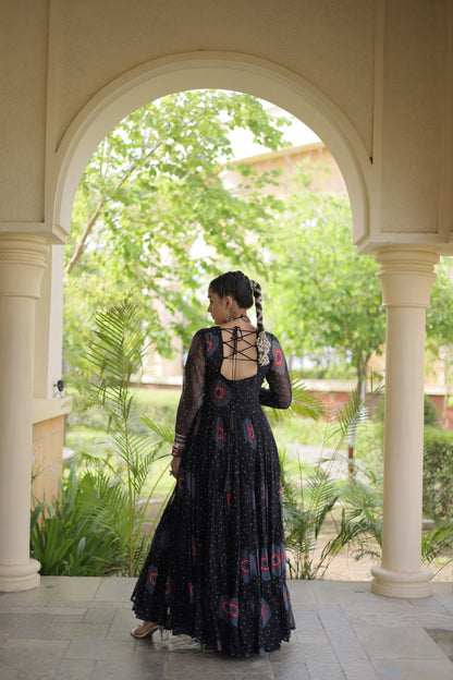 RangBhoomi Bandhani & Kutchi Patchwork Faux Georgette Gown — Navratri Collection 2026