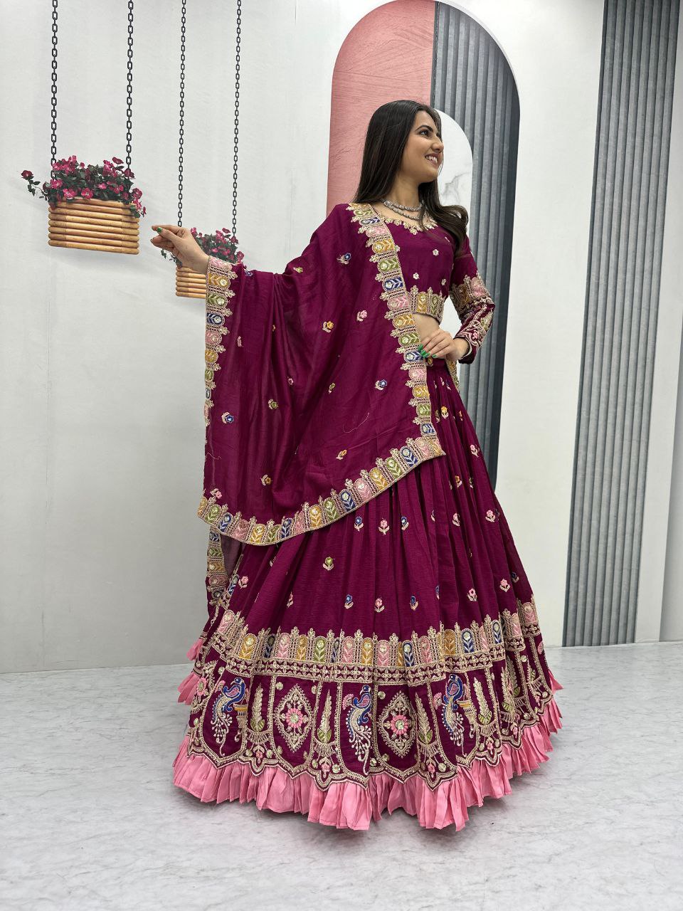 RangBhoomi Exquisite Festival Lehenga Choli Set with Heavy Embroidery and Pure Vichitra Fabric