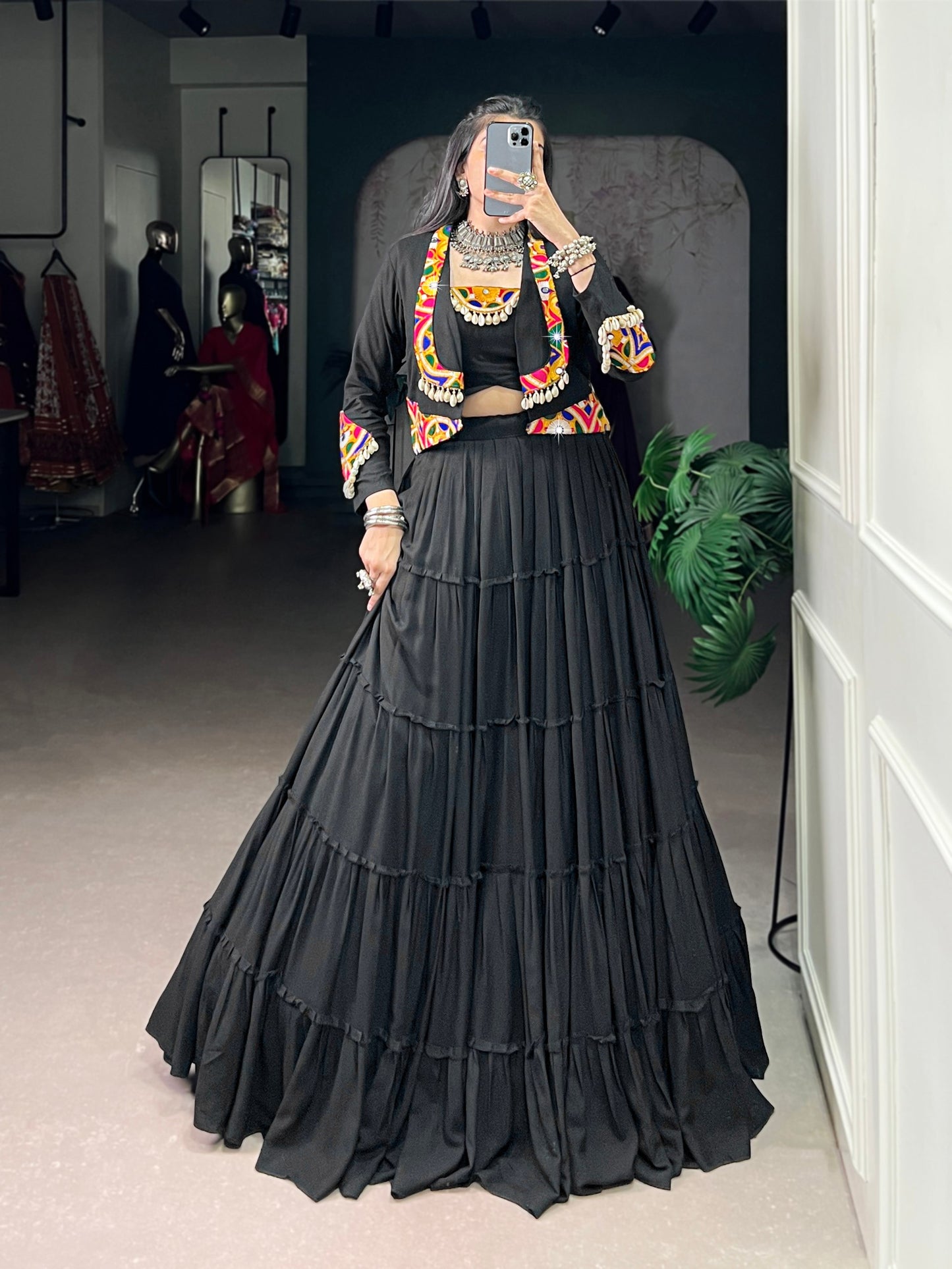 RangBhoomi Navratri Rajudi Lehenga Set with Gamthi & Mirror Detailing