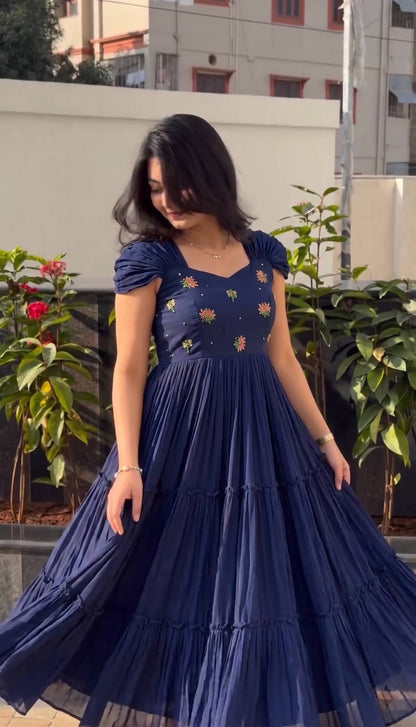 Summer Special Mull-Mull Cotton Gown with Exquisite Maggam Embroidery – Where Elegance Meets Unmatched Comfort
