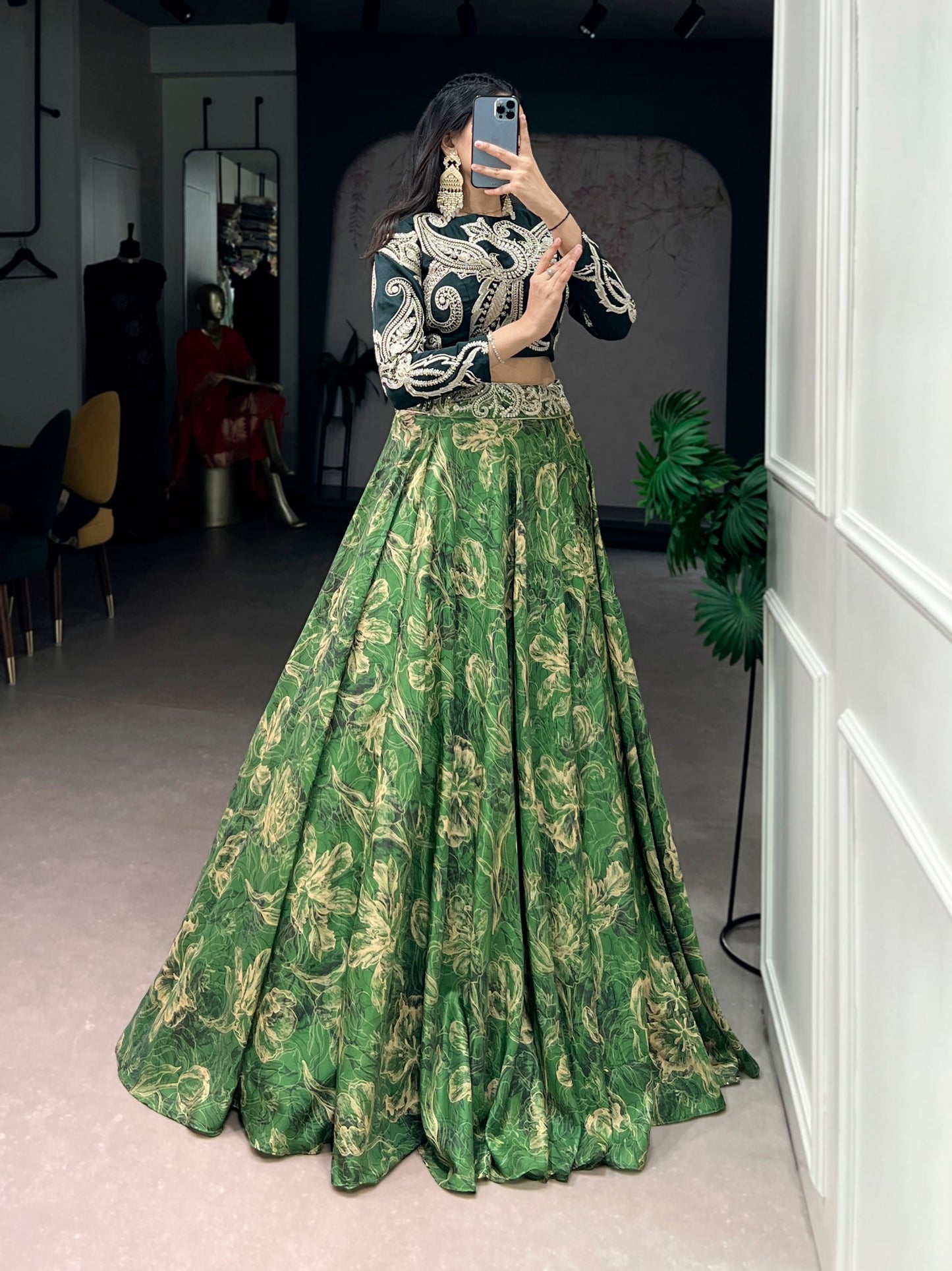 RangBhoomi Premium Co-ord Set: Tasar Silk Embroidered Lehenga with Sequined Blouse