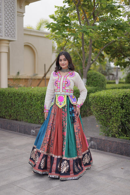 RangBhoomi Navratri Cotton Lehenga Set with Mirror Lace — Full-Stitched Festive Ensemble