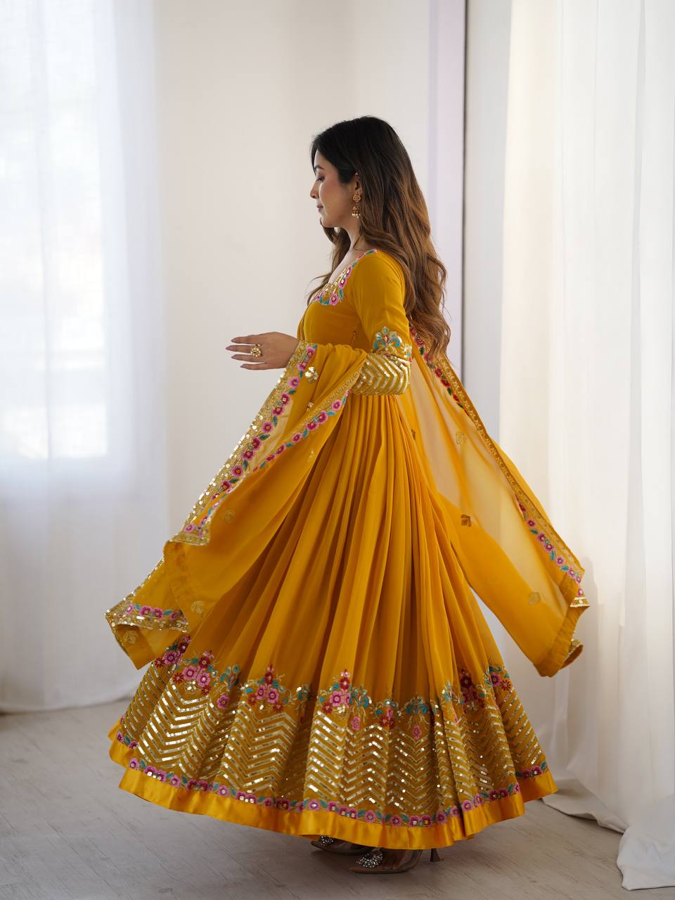 RangBhoomi Heavy Designer Party Gown with Embroidered Dupatta