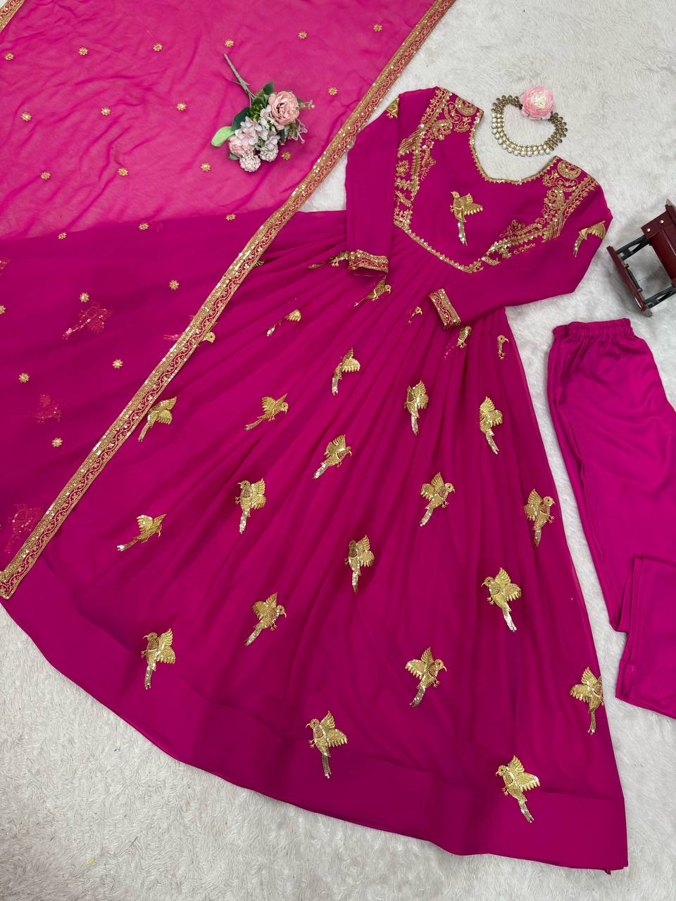 RangBhoomi Elegant Faux Georgette SP Series Gown Set with Thread and Sequin Detailing