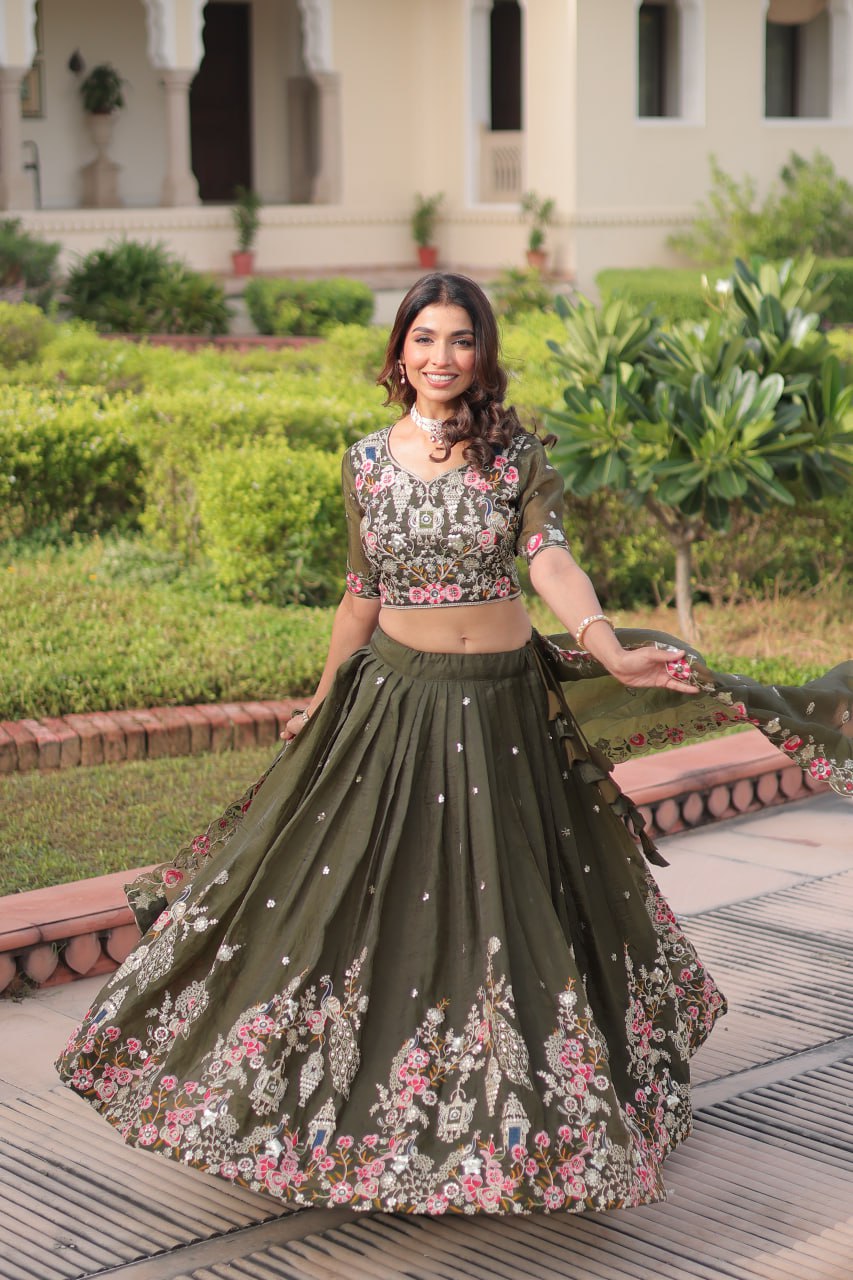 RangBhoomi Premium Designer Sequined Embroidered Lehenga Choli and Dupatta Set