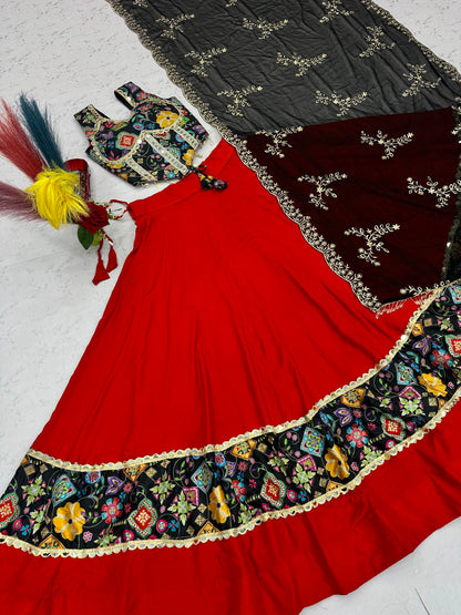 RangBhoomi Tapi-338 Big Flair 6 Meter Pure Cotton Lehenga Choli — Silk Choli, Fox Georgette Dupatta