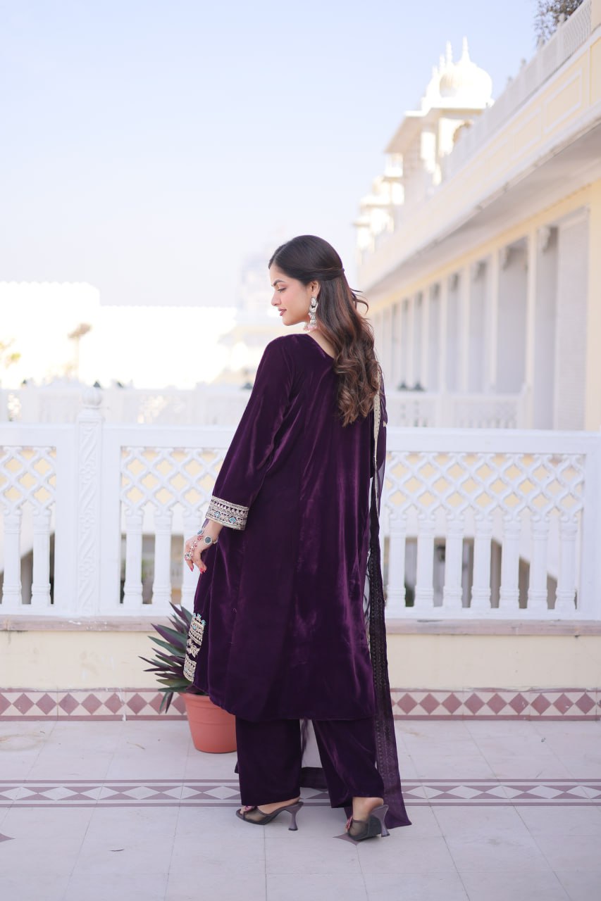 RangBhoomi Ready-to-Wear Velvet Top and Pant Set with Elegant Dupatta - Collection 2026